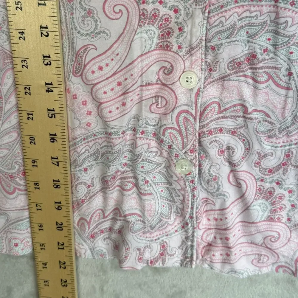Ralph Lauren Pajama Set Womens Medium Petite PM Pink Paisley Top Pants Lounge